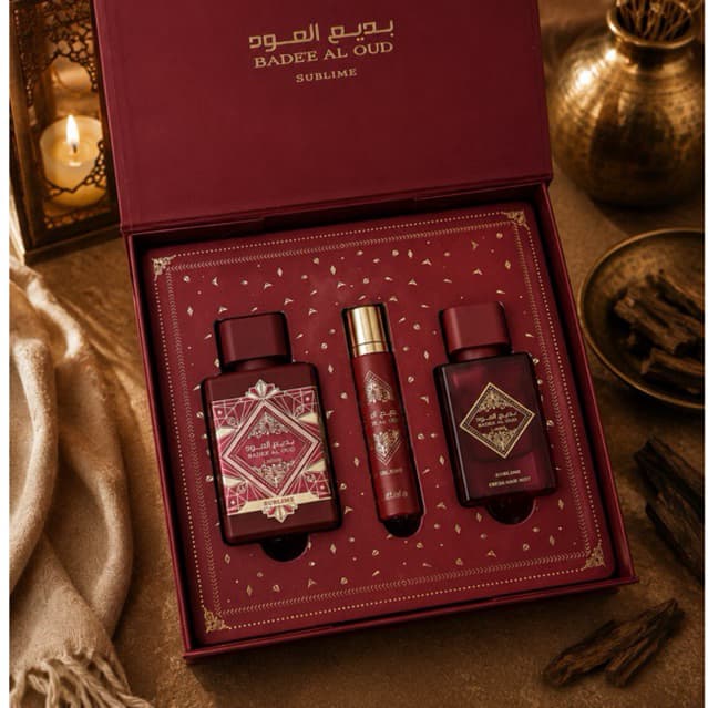 Kit Perfume Arabe Lattafa Badee Al Oud Sublime- 3 Peças- Original