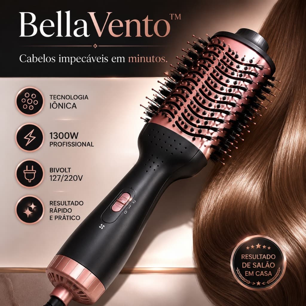 Escova Secadora Cabelo Profissional Bivolt 1300W Alisadora Modeladora Volume Frizz