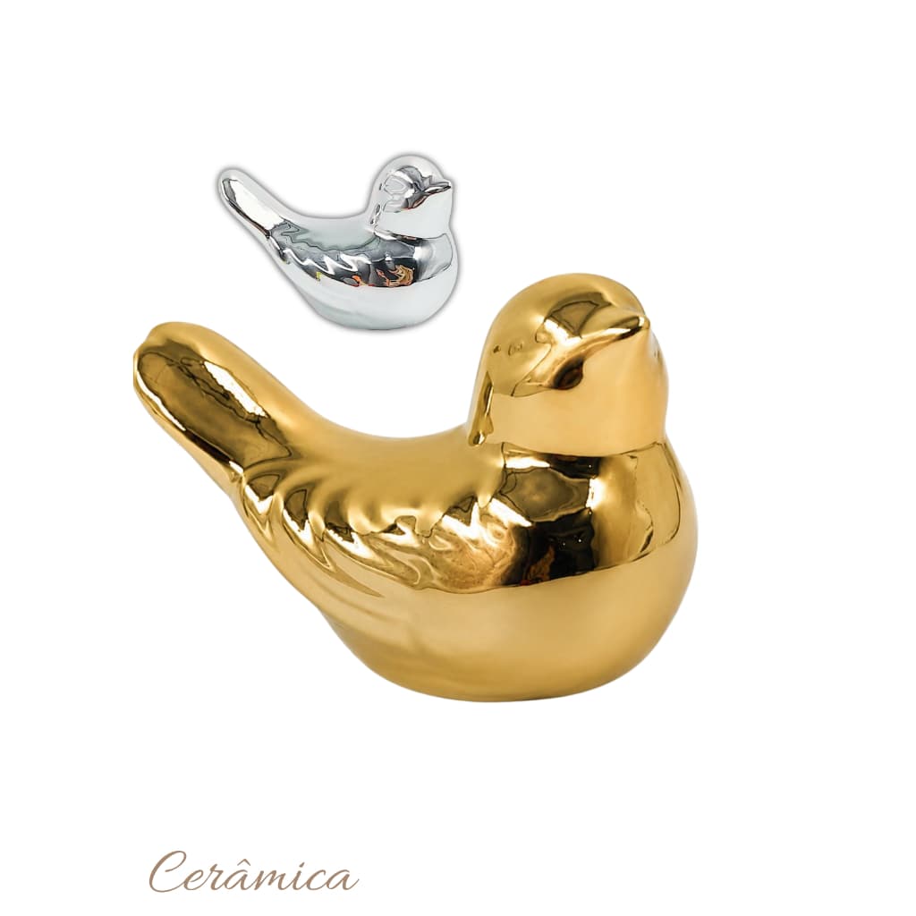 ENFEITE PÁSSARO DECORATIVO EM CERÂMICA LUXO DOURADO OU PRATA DECORAÇÃO MODERNA
