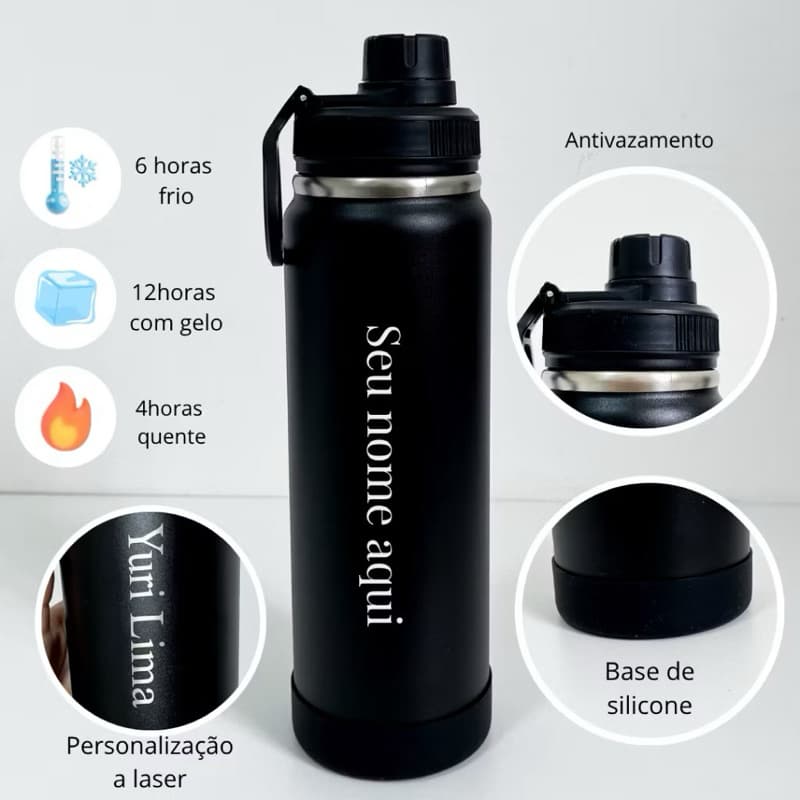 Garrafa 1 litro termica PERSONALIZADA Para Academia , trabalho , carro e lazerQuente & Frio Com Isolamento Térmico
