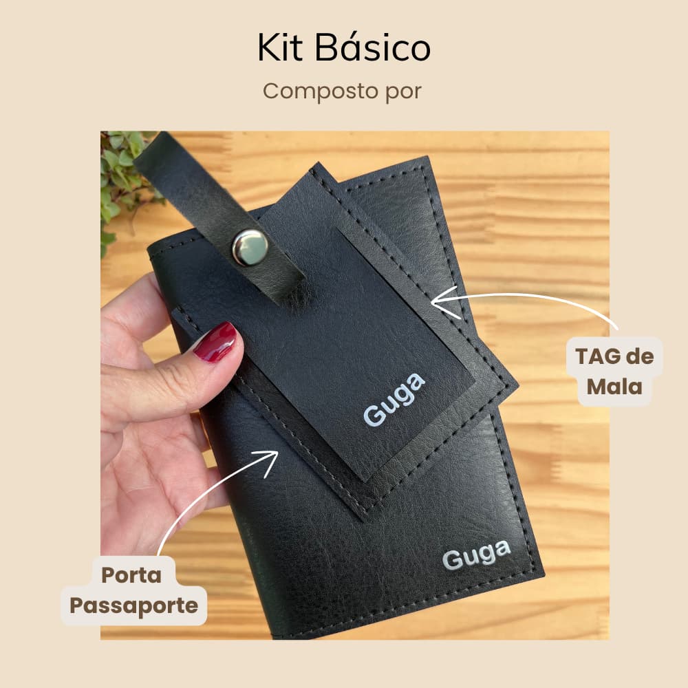 Kit Básico de Viagem Personalizado | Porta Passaporte + Tag de Mala com Nome | Porta Passaporte e Identificador de Mala