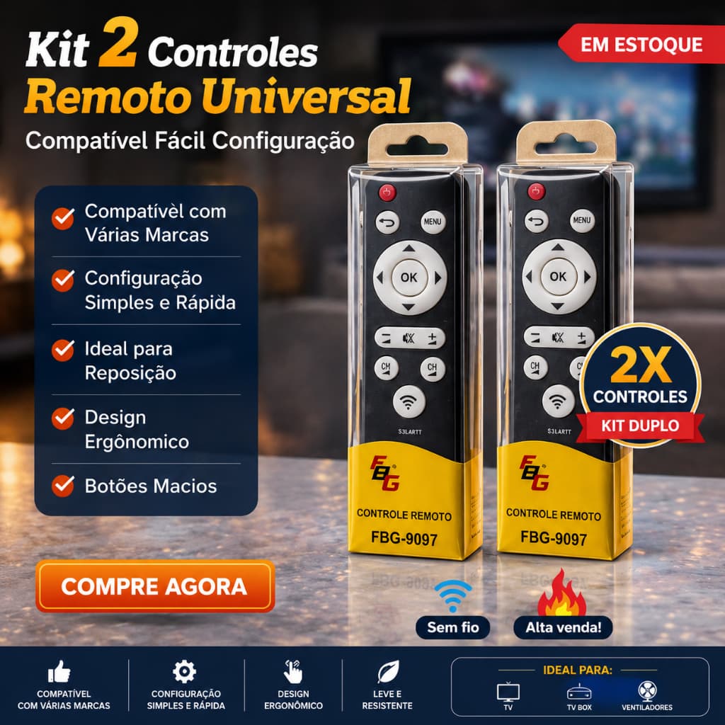 Controle Remoto Universal FBG-9097 Compatível Fácil Configuração