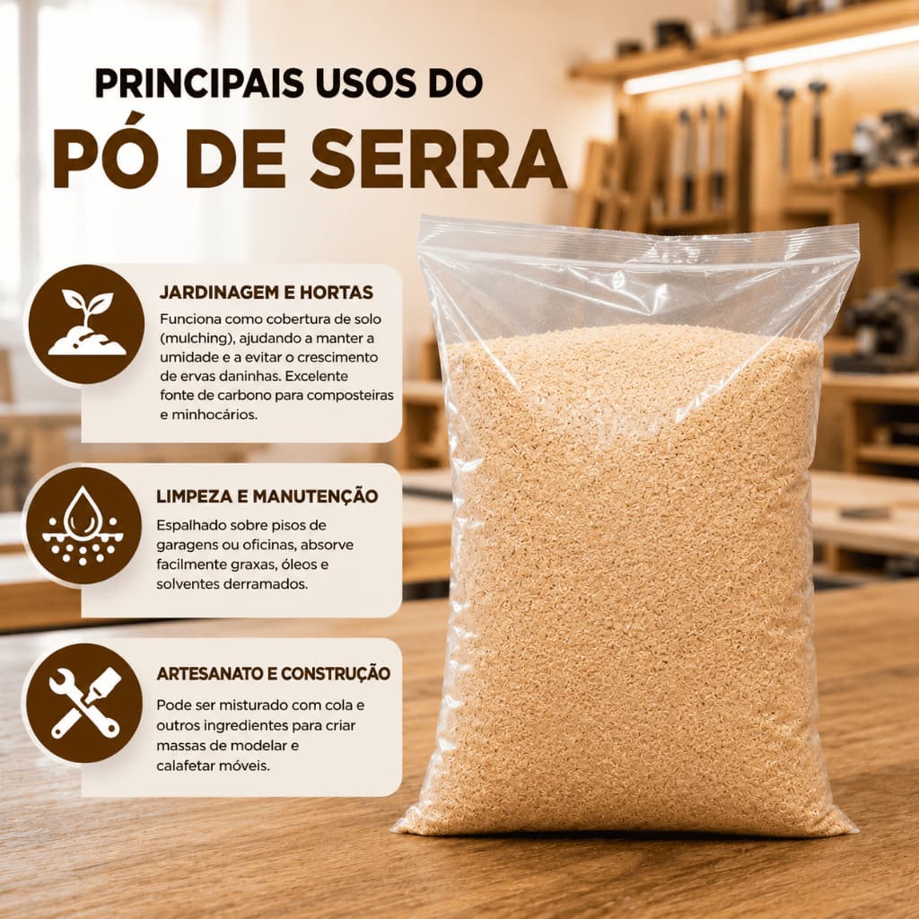 Pó de Serra de MDF 5kg - Absorção de Óleo, Artesanato e Jardinagem