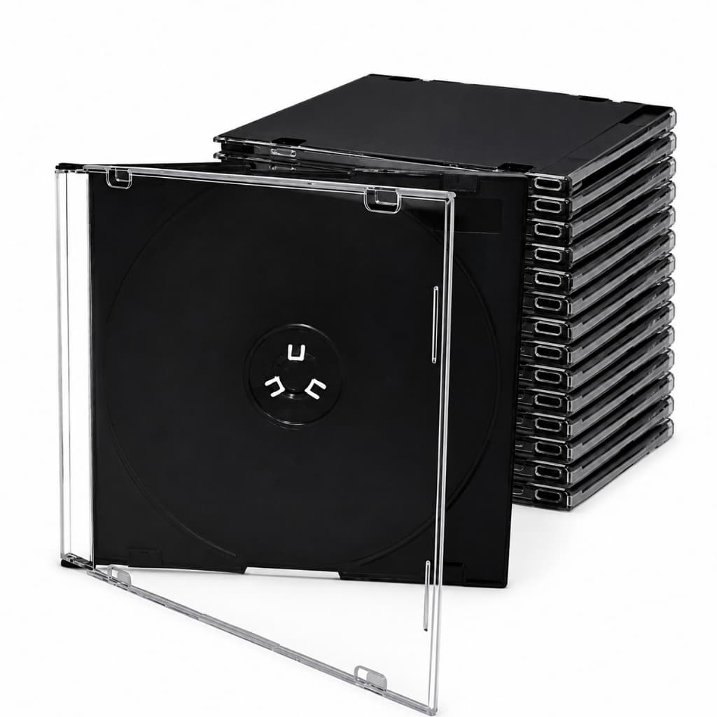 Kit 5 Estojos Acrílicos Capa para CD/DVD Transparente Cristal ou Preto Box Slim 5mm