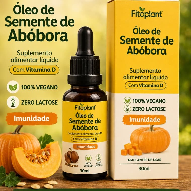 Óleo de Semente de Abóbora com Vitamina D 30ml Fitoplant – Suplemento Alimentar Líquido