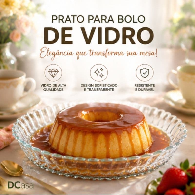 Prato Para Bolo de Vidro Transparente 30cm Boleira para Pudim Torta e Frutas Multiuso