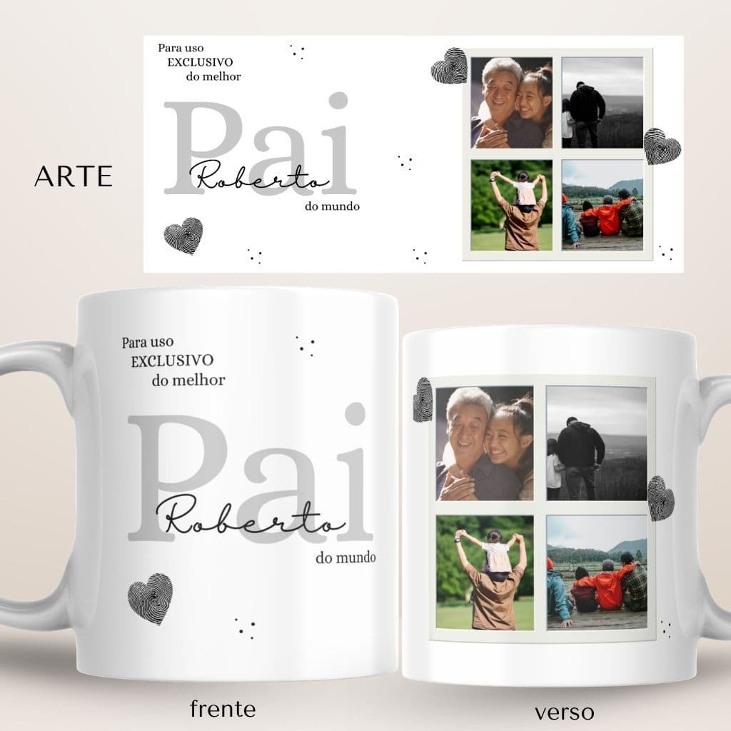 Caneca Nome personalizado Pai +Caixa Visor Coração-Presente Perfeito Dia dos Pais e Aniversário