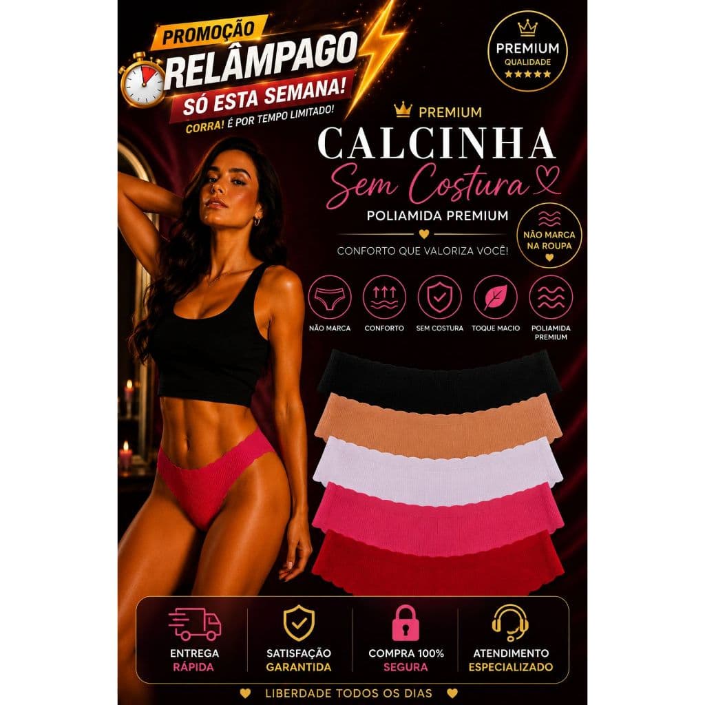 Kit 3-5 Calcinha Sem Costura Fio Dental Poliamida Linha Premium