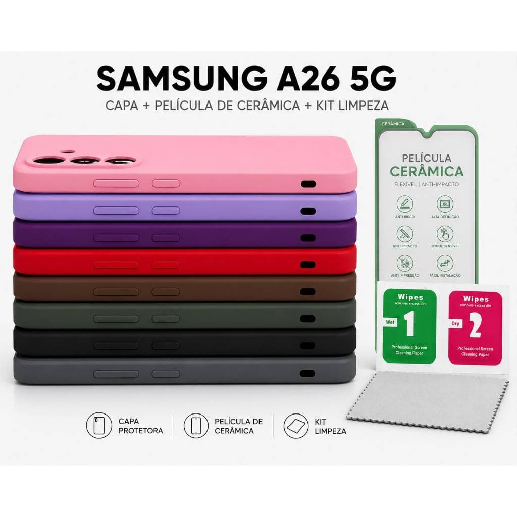 Samsung Galaxy A26 5G | Kit Capinha Premium + Película Cerâmica 9D