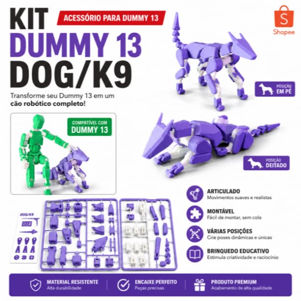 Kit Cartão Dummy 13 Dog K9, Cão Articulado para Dummy 13, Acessório Action Figure 3D Montável