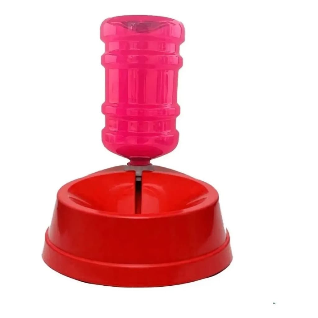 Bebedouro Dosador Pet Automático 1 Litro Cães e Gatos Cão Gato Vermelho Plástico Resistente Four Plastic