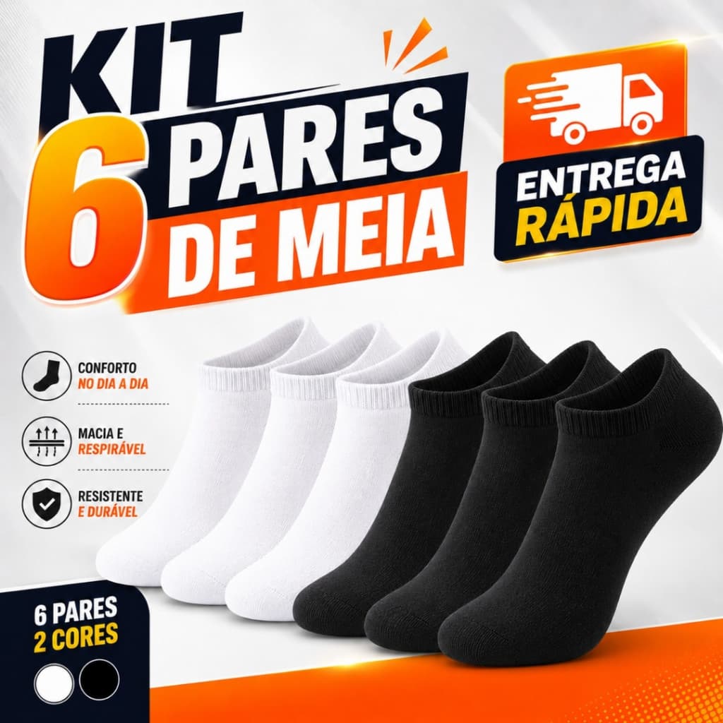 Kit 6 Pares de Meias Soquete Cano Curto Unissex Masculina Feminina