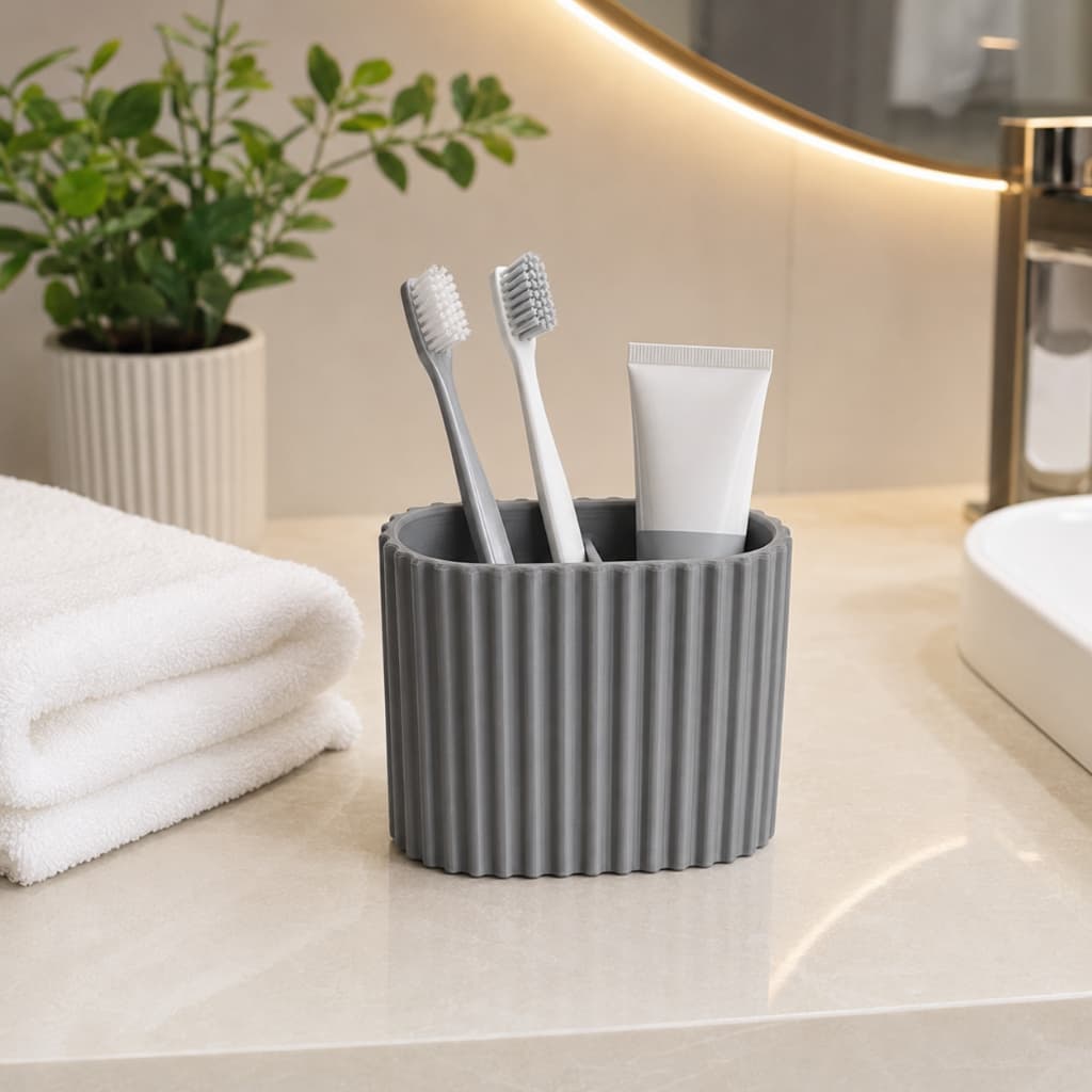 Porta Escova Pasta Dente Banheiro Canelado Oval Suporte Pia Lavabo Minimalista