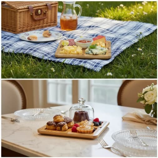Conjunto 4 Petisqueiras Quadrada Madeira Bandeja Servir Petiscos Aperitivos Queijos Frios Castanhas