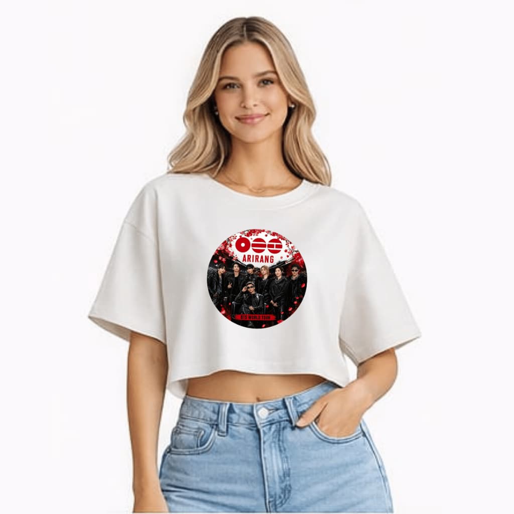Cropped Feminino BTS World Tour Lançamento Álbum BTS Arirang Exclusivo 100% Algodäo