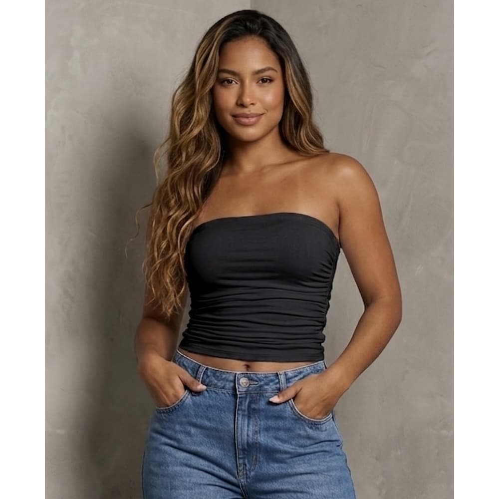 Blusinha Cropped Tomara que Caia Franzida Com Drapeado Top Faixa