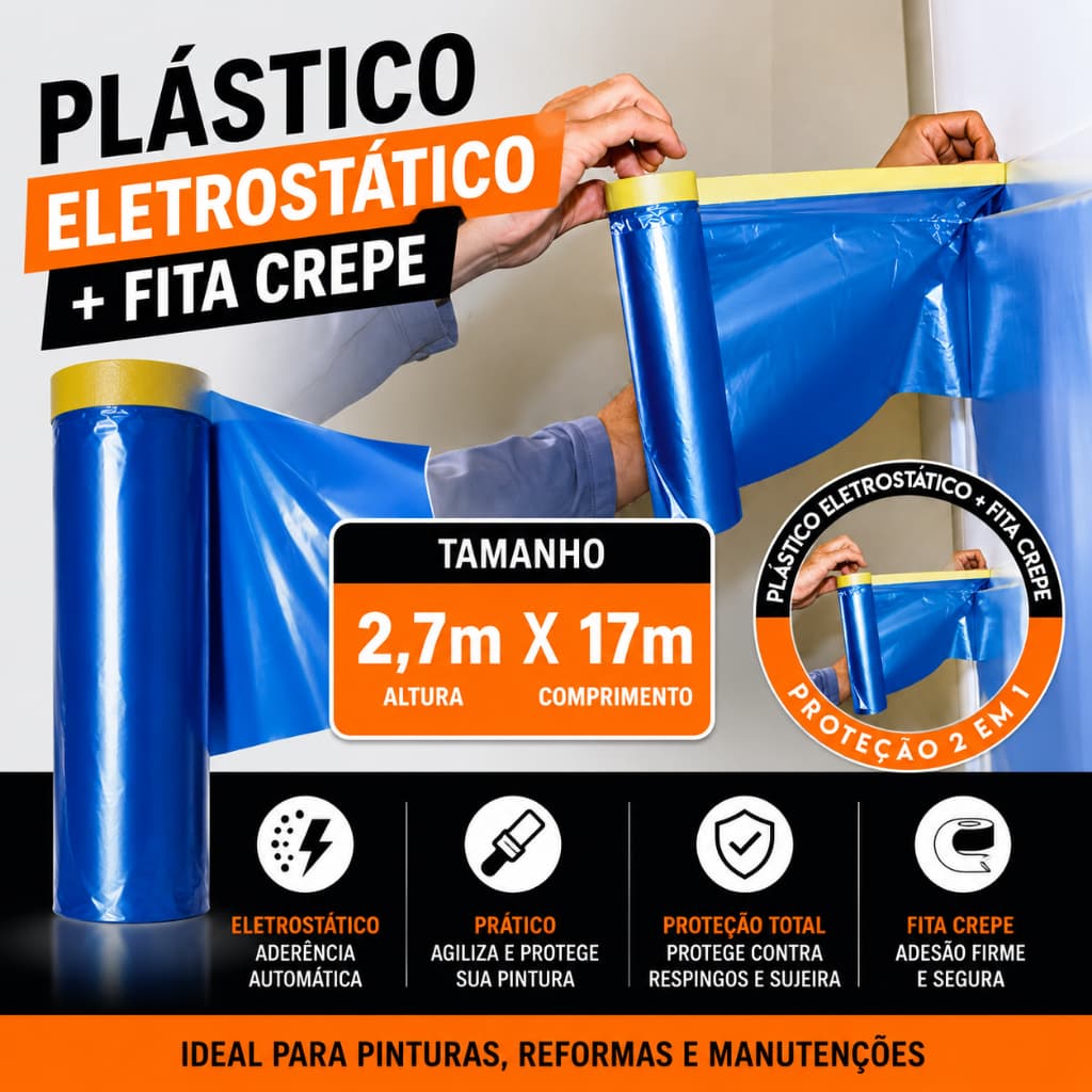 Filme Eletrostático Salva Pintura Contra Respingo 2,7m X 17m
