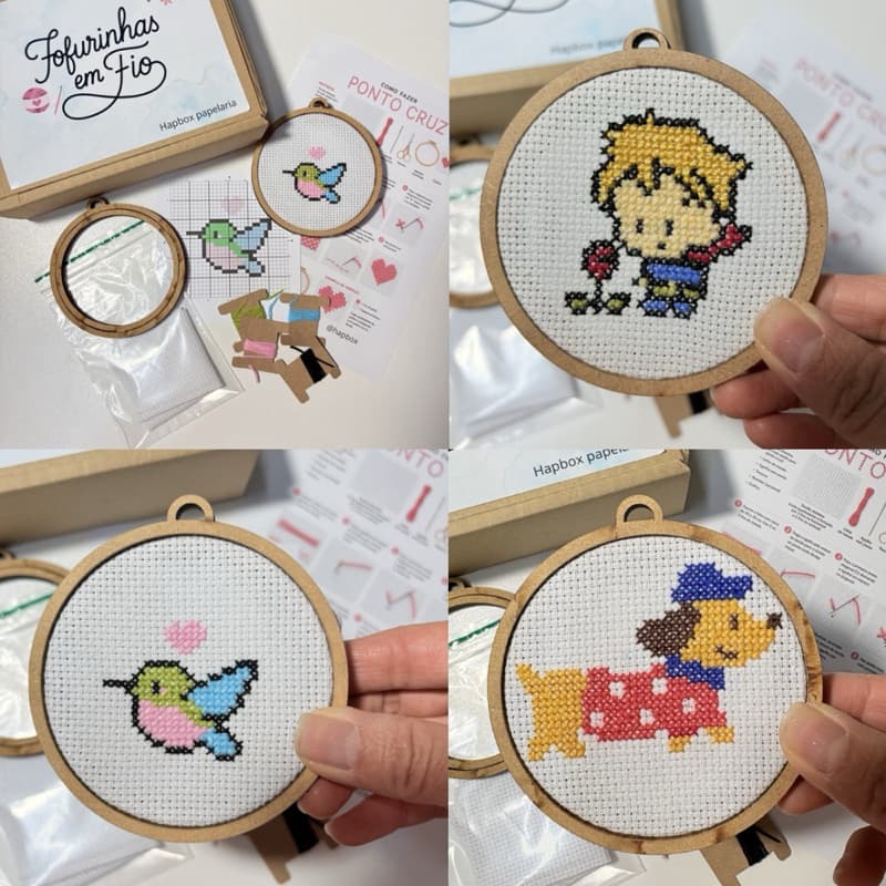 Kit bordado ponto cruz com linha bastidor tecido grafico agulha