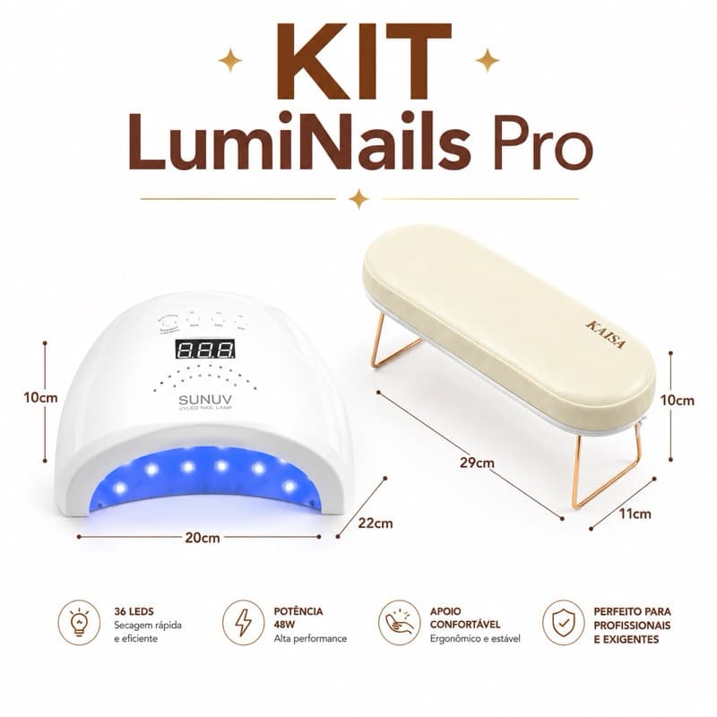 Cabine Led/Uv Sun 48w Secagem Rápida Unhas Gel + Apoio de Mão Kaisa Conforto Profissional + BRINDE