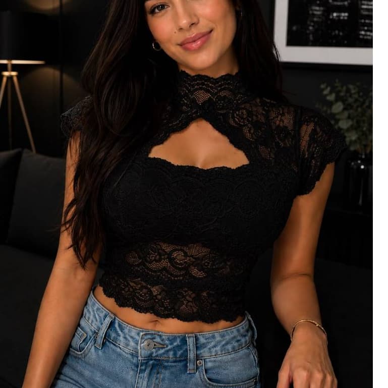 blusa gotica feminina Cropped de Renda Feminino Festa | Blusa Feminina Delicada Estilo Romântico *CONTEM BOJO*
