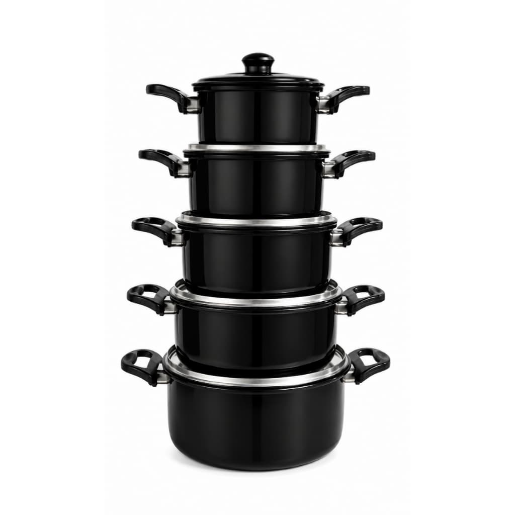 Jogo De Panelas Caçarolas 5 Peças Aluminio Resistente Cor Preto