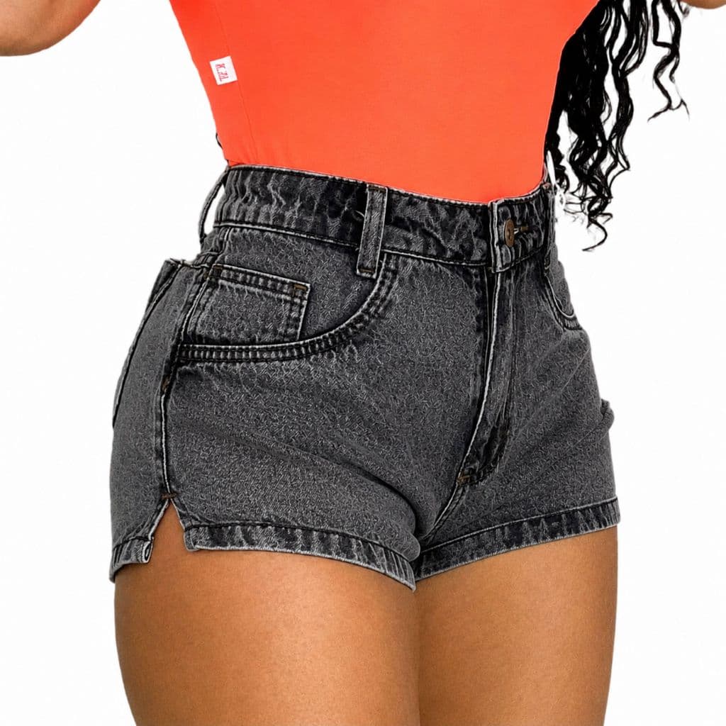 Bermuda Jeans Feminino Cintura Alta Cós Alto Destroyed Desfiado
