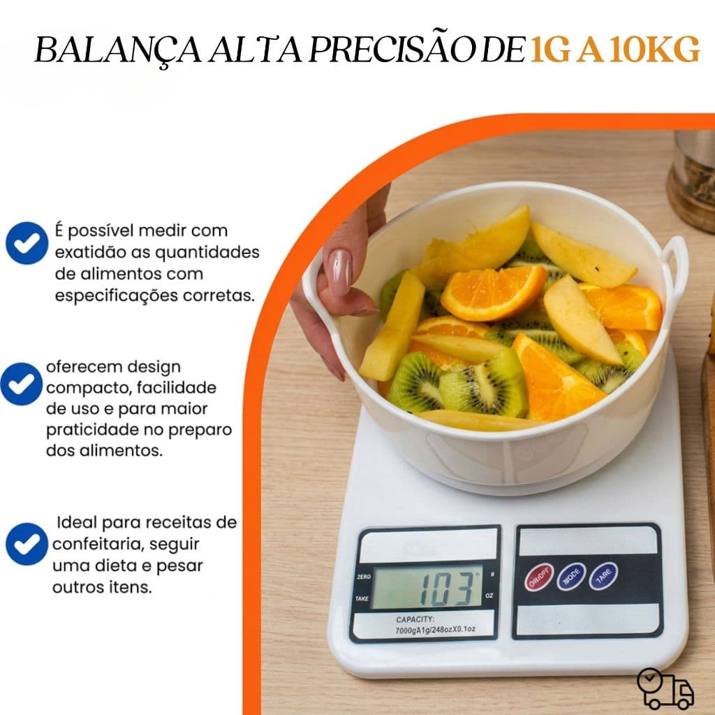 Balança Digital De Precisão de 1G - 10KG Para Cozinha Alimentos Confeitaria Fitness Função Tara