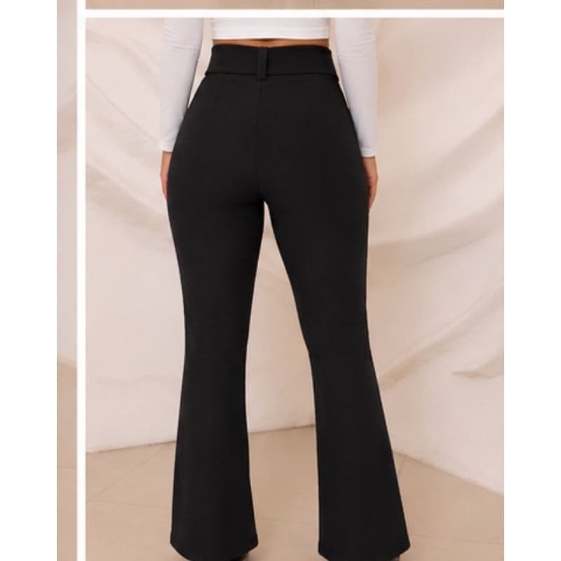 Calça Feminina Flare Jacquard Linho - Cintura Alta, Elastano SEM BOLSO NA FRENTE