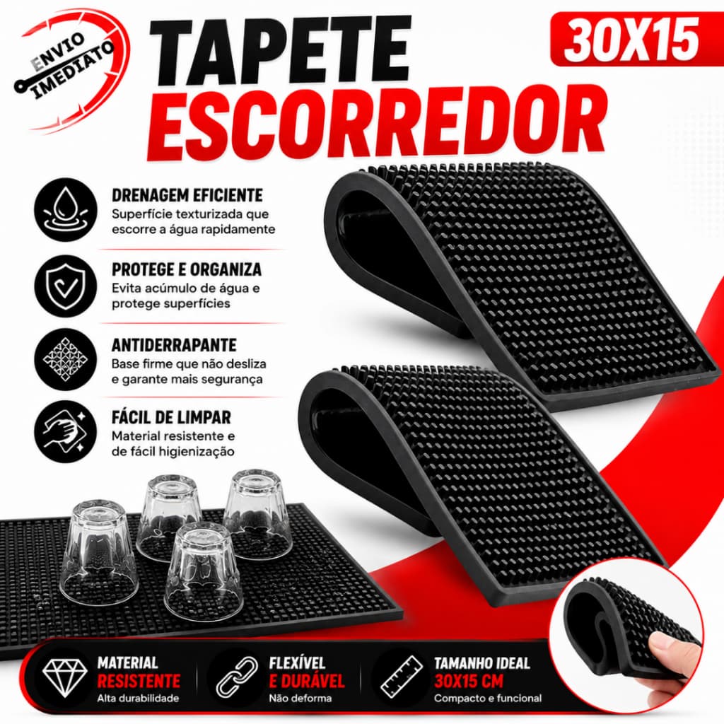 Tapete Escorredor Louça Silicone 15x30 Pia Preparo De Drinks Louça Antiderrapante Barbearia Salão