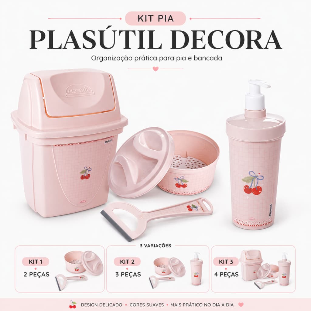 Kit Pia Plasútil Decora Rodinho Porta Detergente Com Válvula Porta Sabão