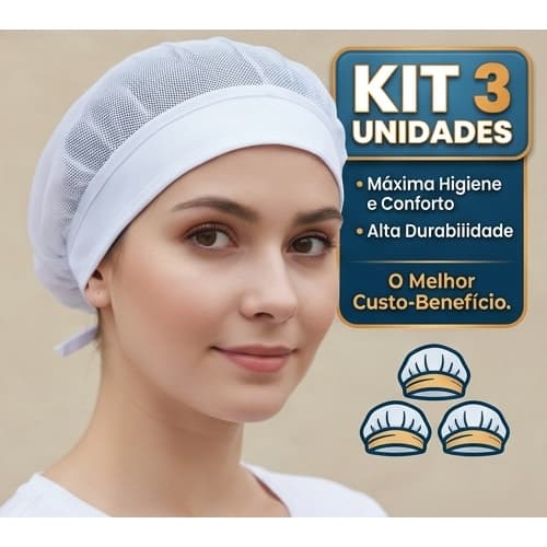 KIt 3 Touca de cozinha Profissional de Malha pv / Cozinha / Restaurante /  Garçom / Eventos