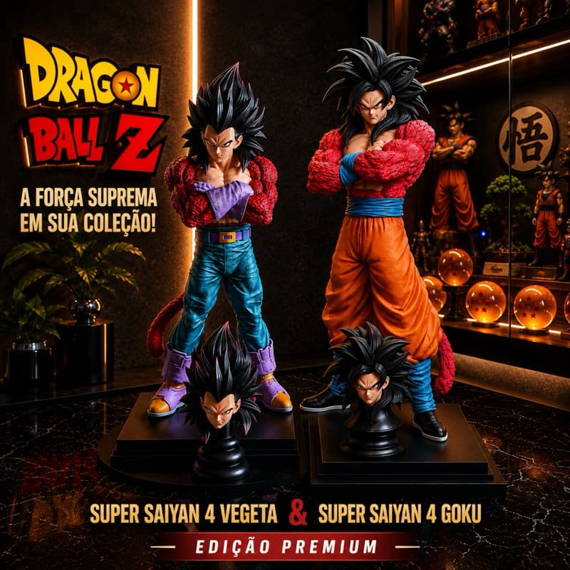 Action Figure Goku E Vegeta Super Sayajin 4 Com Troca De Cabeça Dragon Ball GT