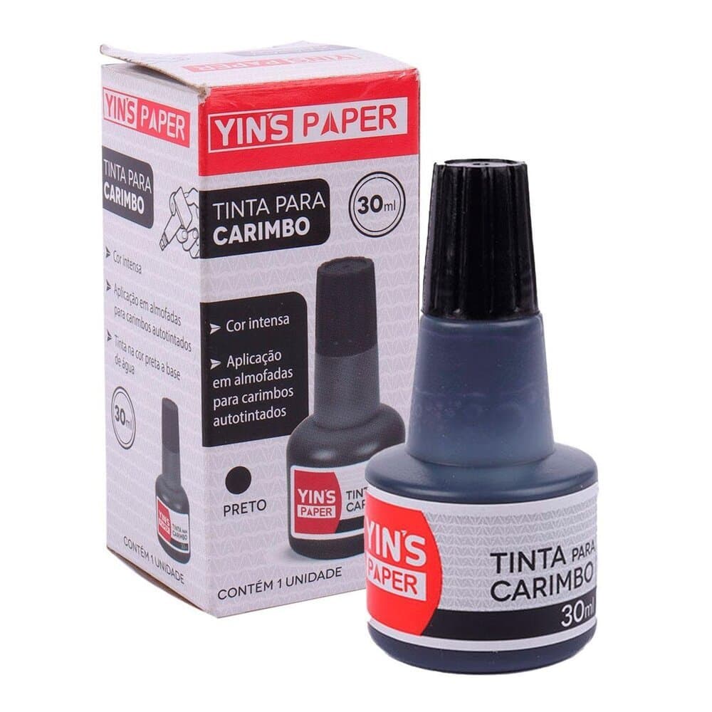 kit 2 Tintas Para Carimbo 30ml Preto Automático Automatic Almofada Alto Rendimento YINS