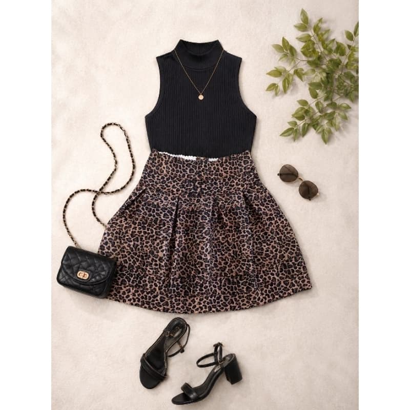 Saia Feminina Oncinha Bluelover Fashion Tamanho M Animal Print com Zíper e Elastano