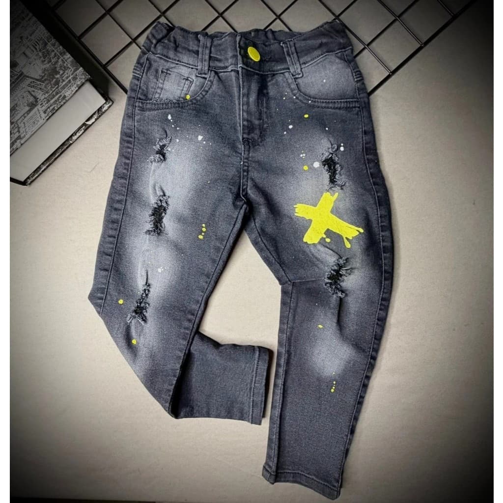 Calça Jeans Preta Infantil Menino Jogador Skinny Destroyed Elastano OPL KIDS