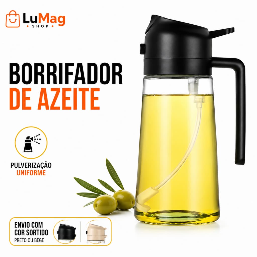 Borrifador de Azeite Spray com Alça 470ml I 2 em 1 Vidro Galheteiro Dosador Óleo Vinagre Cozinha