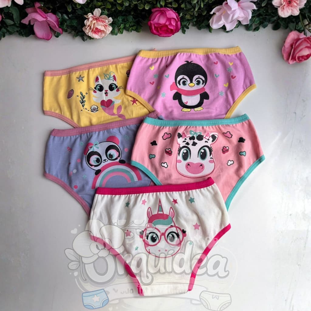 Kit 5 Calcinhas Infantil Estampas Kitty Menina Estampada Algodão Premium
