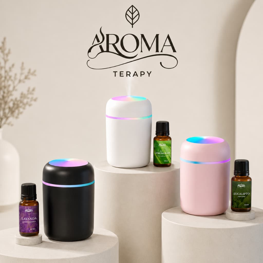 Mini Umidificador de Ar Difusor Aromatizador 300ml Ultrassônico LED USB Portátil Branco Rosa Cinza