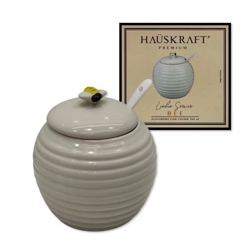 AÇUCAREIRO COM COLHER BEE PORCELANA HAUSKRAFT