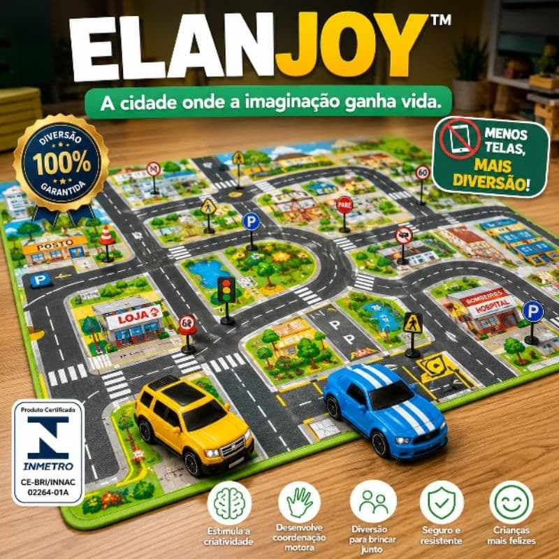 Brinquedo Educativo Tapete Cidade Infantil  Carrinhos e Placas  +3 Anos