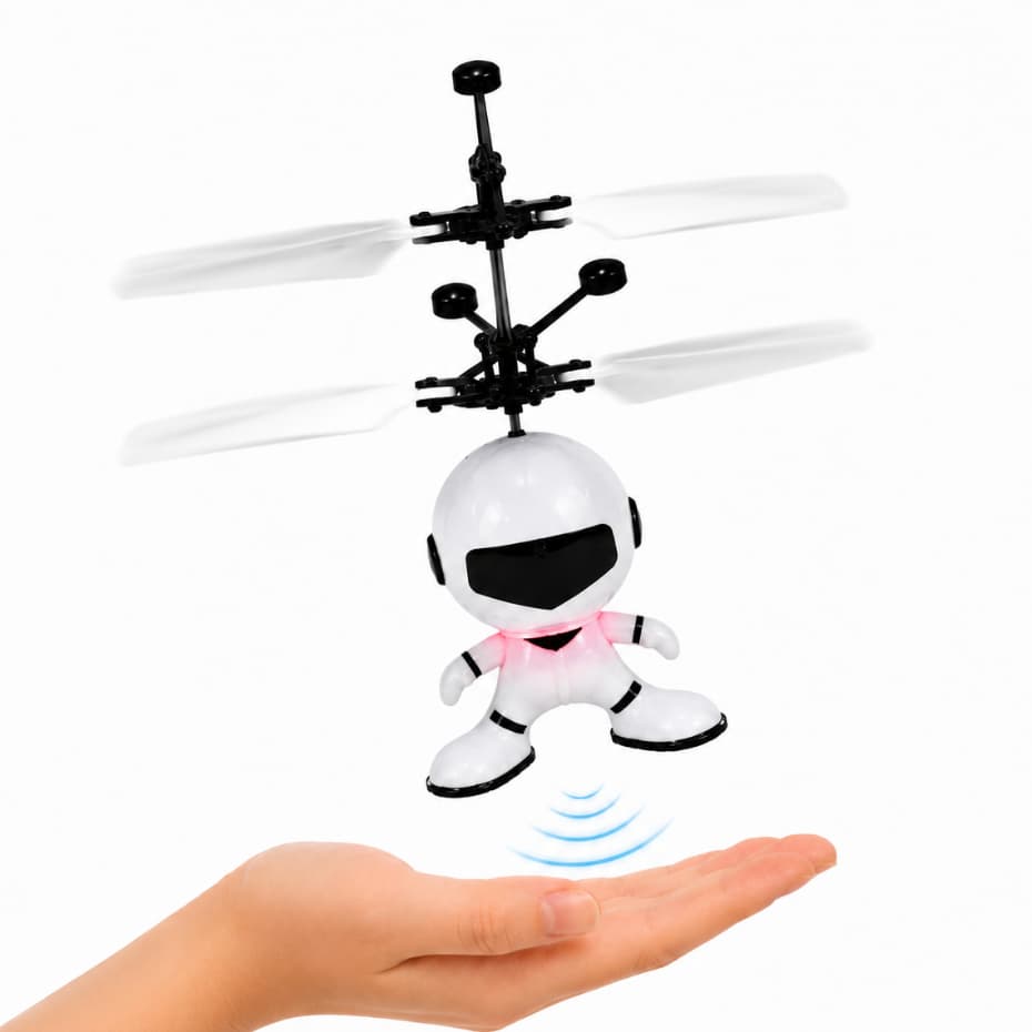 Robô Voador Infantil Branco Mini Drone Divertido Voa sensor