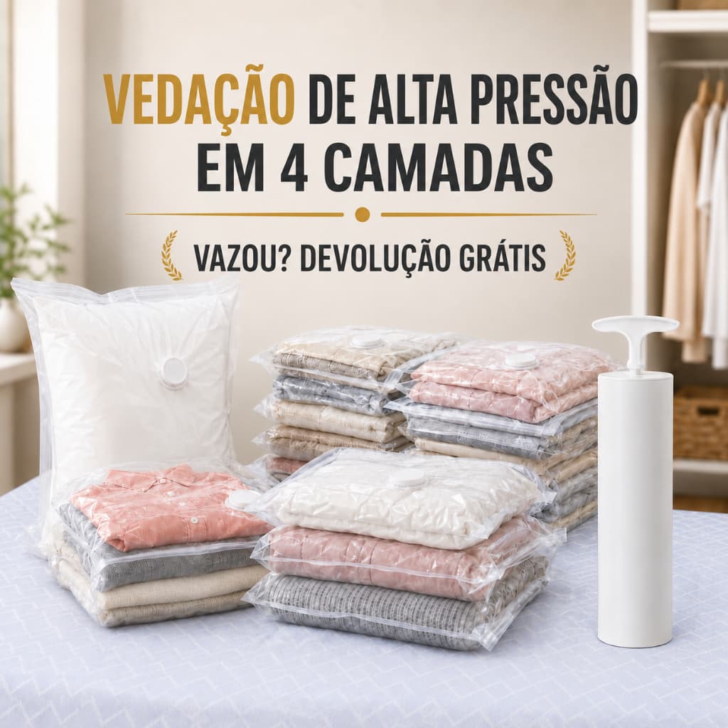 Kit 5/10 Sacos a Vácuo Deli Vusign 50x70cm para Roupas Mala Viagem Guarda-Roupa Edredom Cobertor