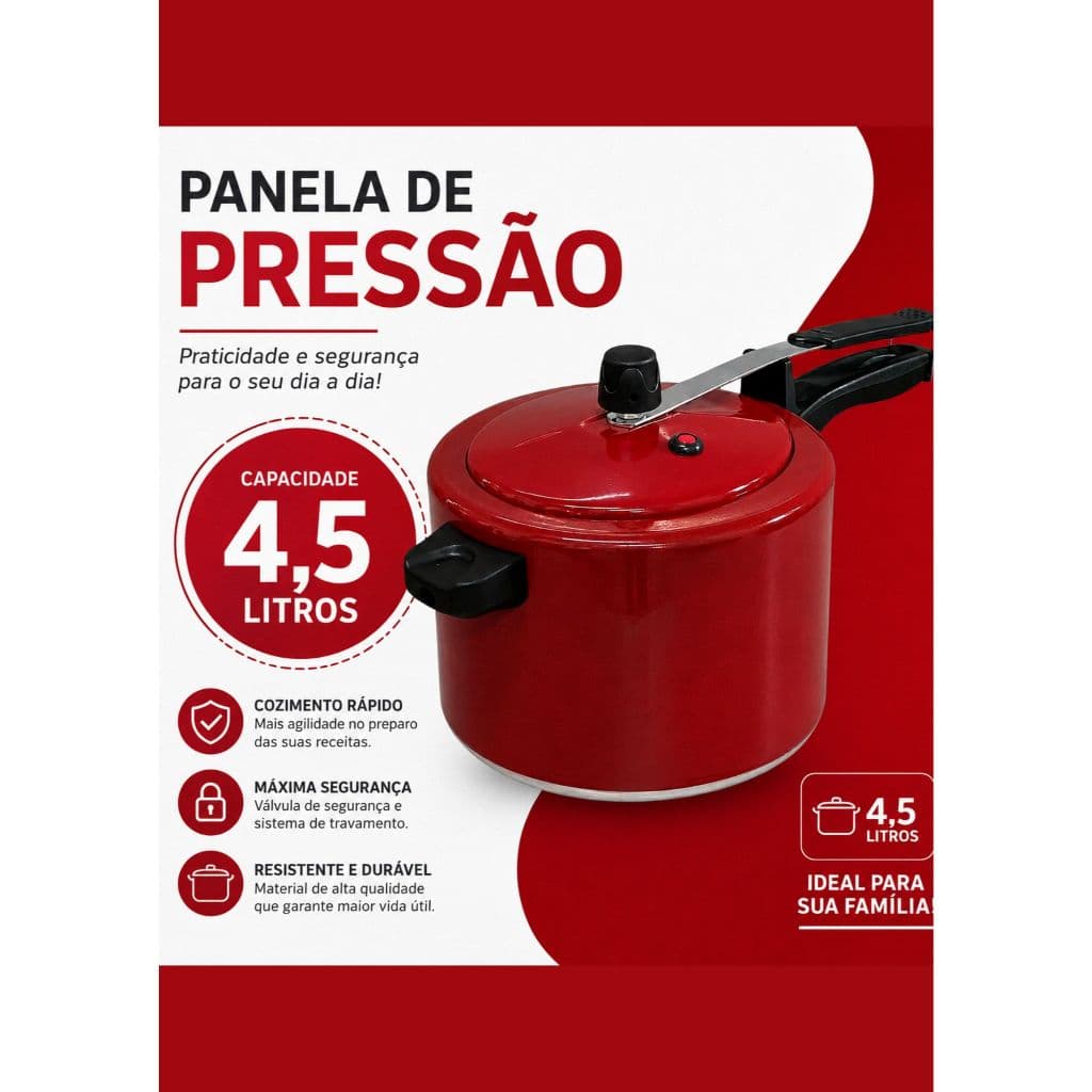 Panela de Pressão 4,5 Litros Vermelha Certificado Inmetro