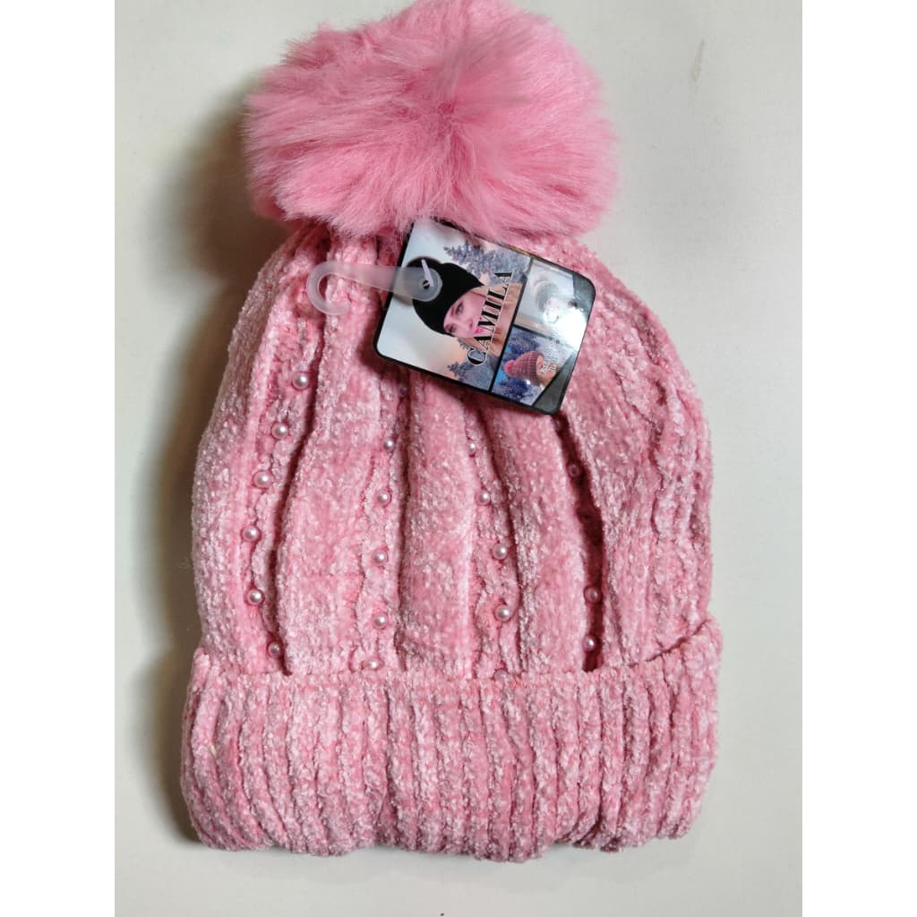 Touca Feminina de Lã Inverno Forrada Peluciada Quentinha Macia com Pérolas Adulto