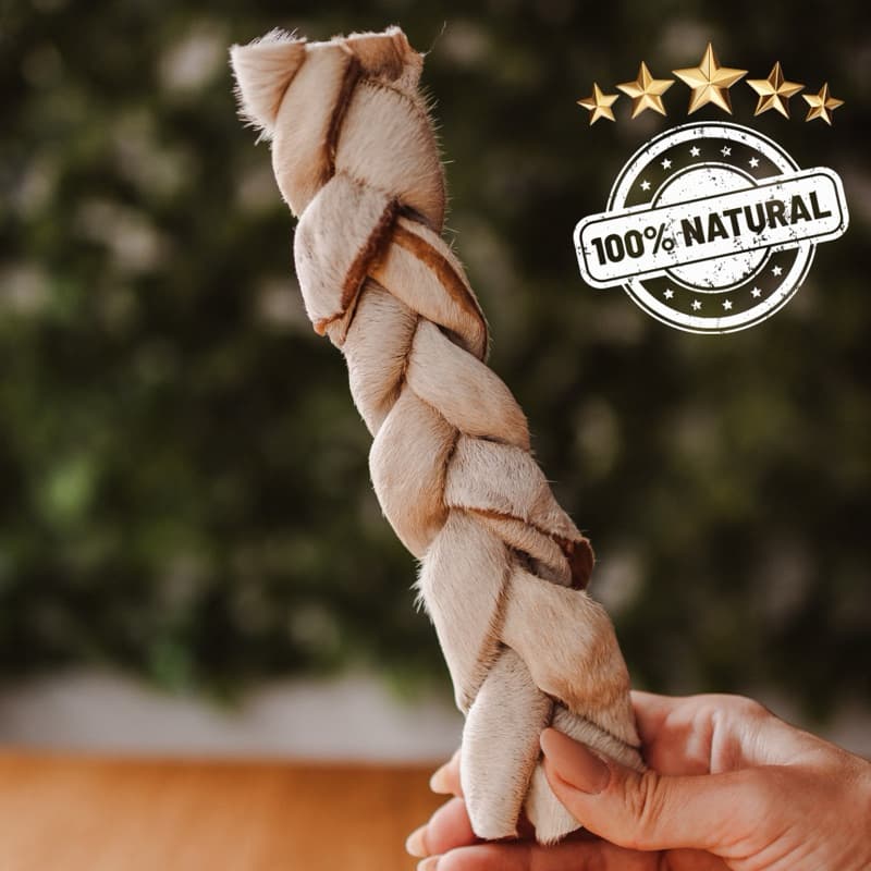 Trança de Couro Bovino 100% Natural para Cachorro - Brinquedo Mordedor para cachorro 100% Natural
