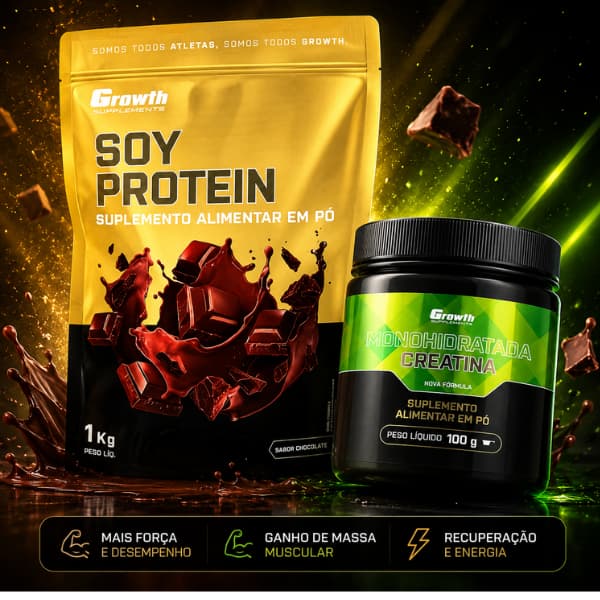 KIT HIPERTR0FIA ZER0 LACT0SE GR0WTH | S0Y PR0TEIN 1KG + CREATINA PURA 100G | PR0TEÍNA VEGETAL