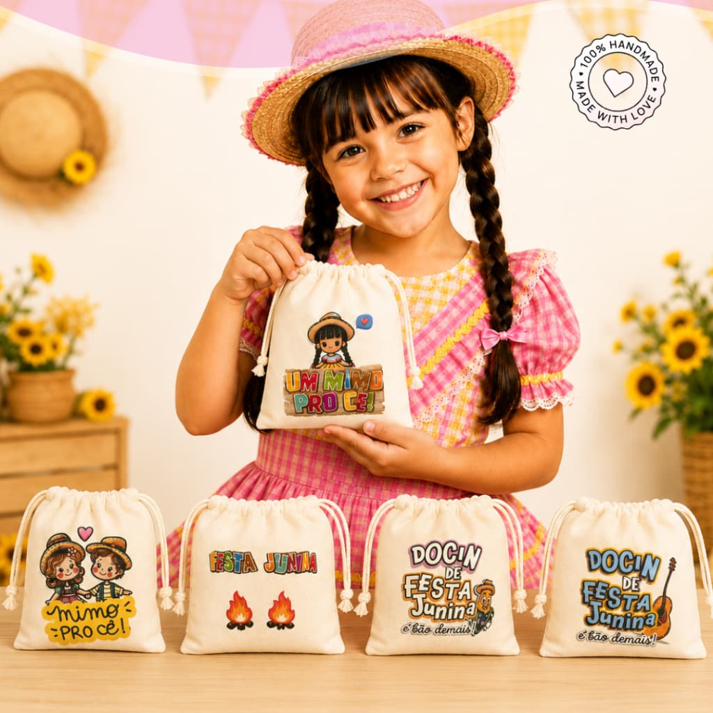 kit Saquinho de tecido Algodão Festa Junina Personalizado | São João | Docinhos festa | mimos, arraia