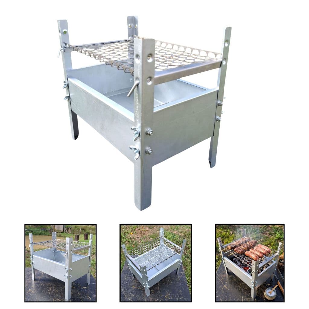 Churrasqueira Aço Galvanizado Pequena Com Grelha Inox Compacta Camping Pesca