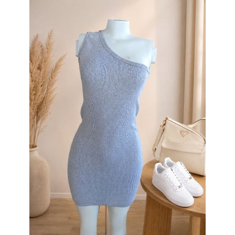 Vestido Um Ombro Só Cinza Labella Canelado Feminino Tam Único Casual Elegante