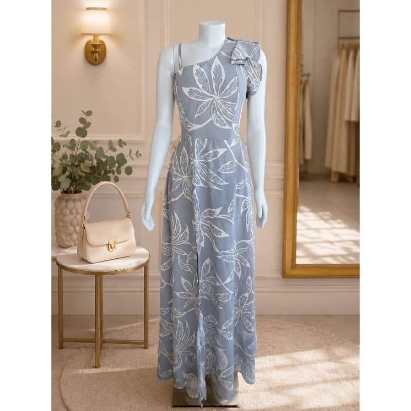 Vestido Longo Feminino Estampado Um Ombro Só Com Bojo Forrado Fenda Lateral Lástex Costas Elegante Festa Tam M